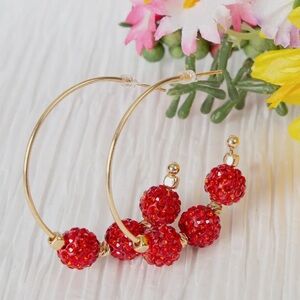 Elegant Gold and Red Hoop Earrings